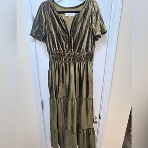 Taylor Metallic Olive Maxi Dress